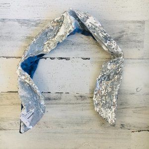 NWOT Free People Wire Tie Sequin Bow Bunny Ear Headband Silver and Blue One Size